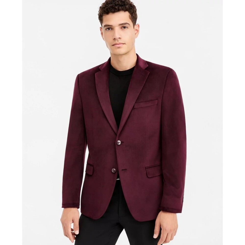 $295 NEW BAR III MENS 46R BURGUNDY THICK VELVET BLAZER SPORT COAT SUIT JACKET